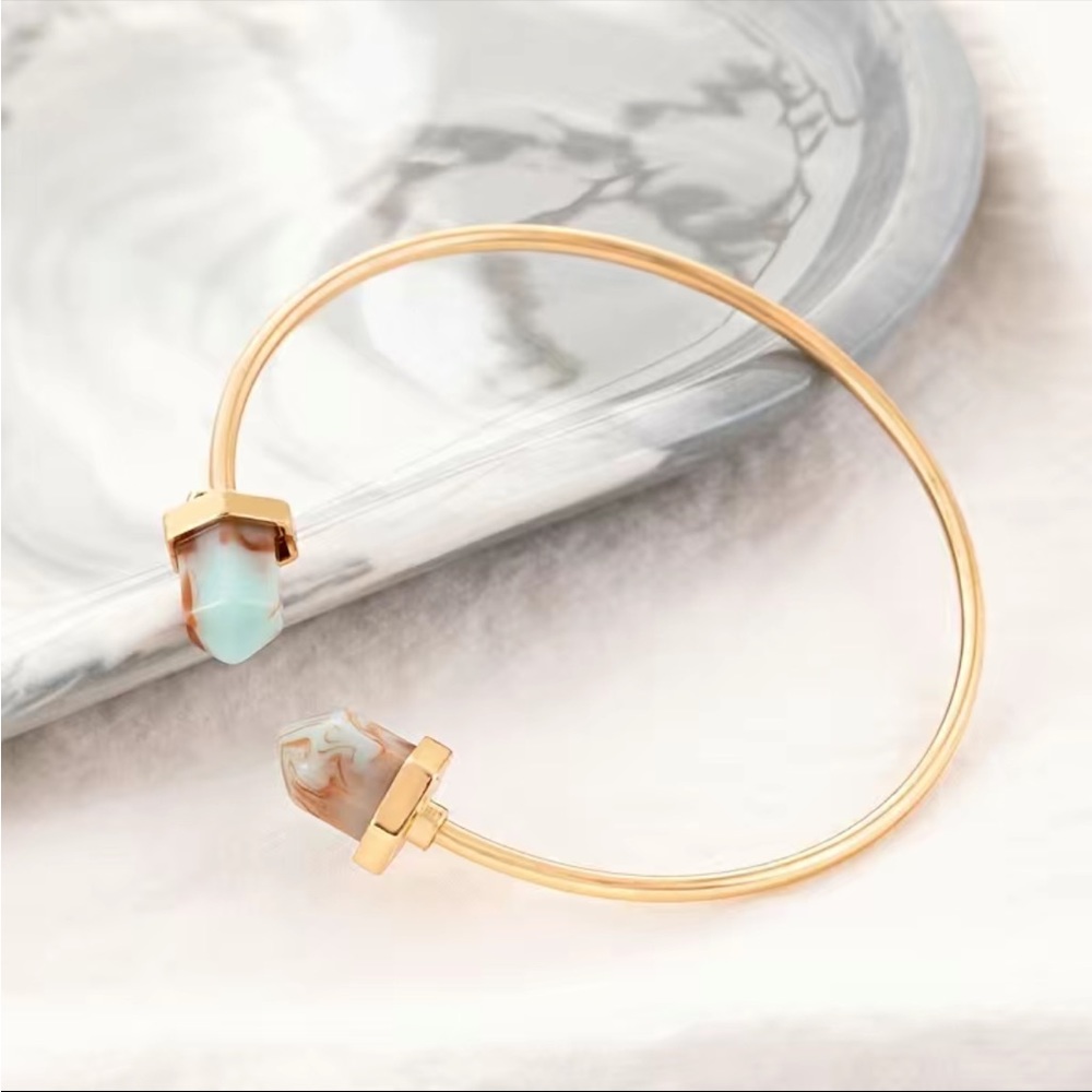 Bohemian stone gold tone open bangle bracelet new with tags NWT